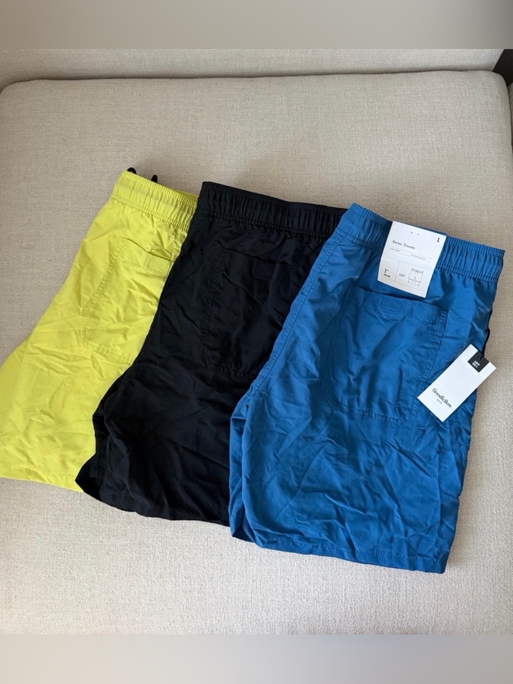 Goodfellow & Co Men's Blue, Neon Yellow & Black Swim Trunk Trio Bundle Set
